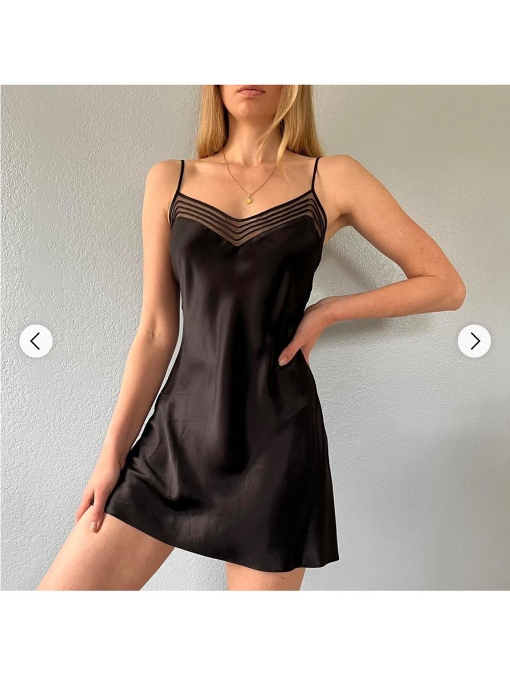 Victoria's Secret Black Satin Slip dress with Sheer Stripe Detail- 100% silk